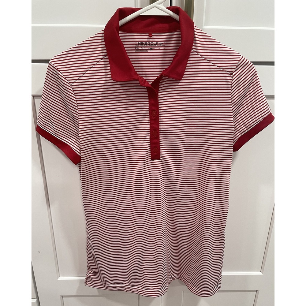 Nike Womens Red Stripe Polo Golf‎ Shirt Sz M AK104